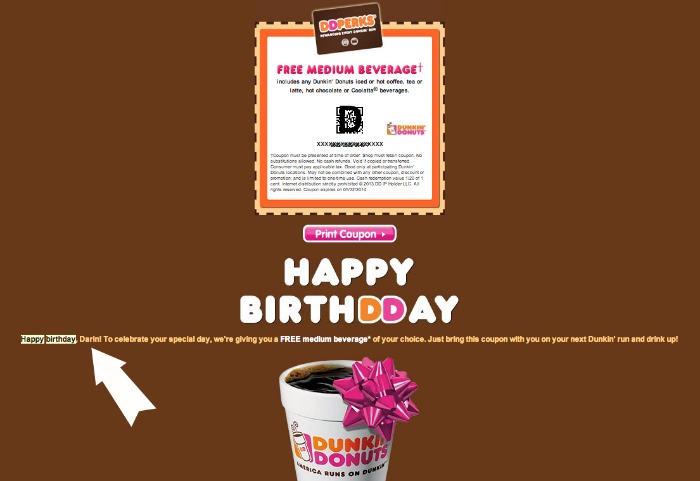 Happy Birthday promo from Dunkin